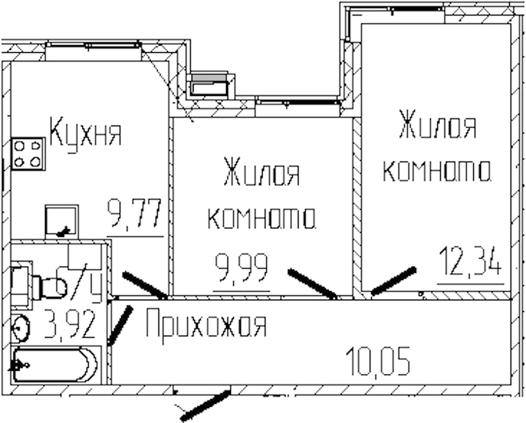2-комнатная квартира 46.07 м², 2/6 эт., ЖК «SERTOLOVO PARK»